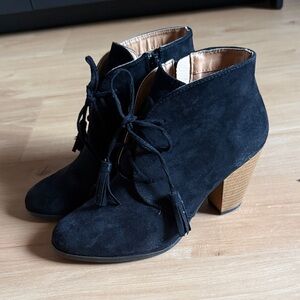 Qupid Black Suede Ankle Booties